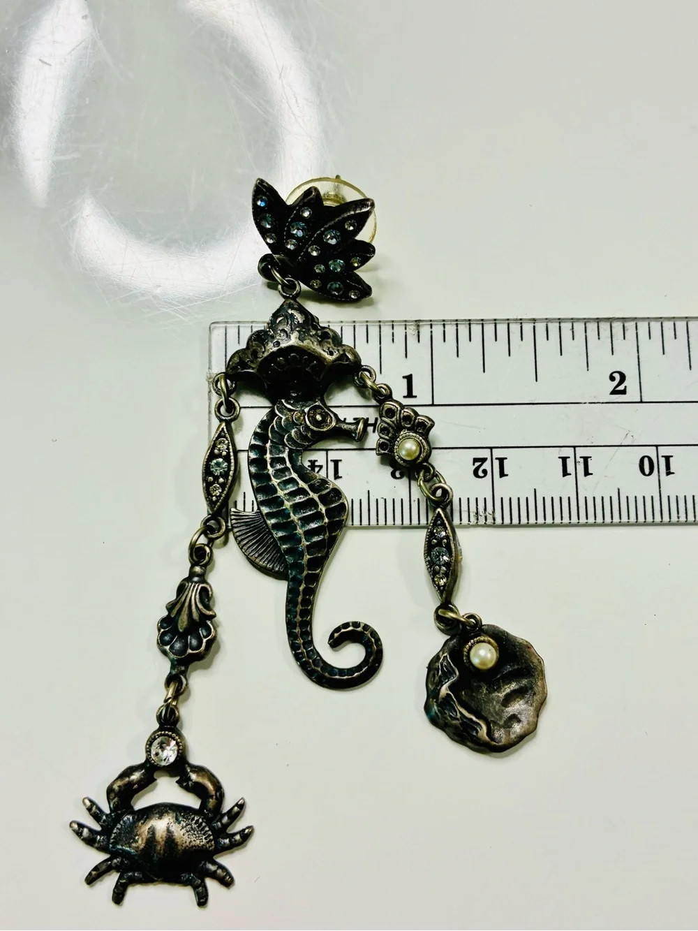 VTG Banana Bob Art Deco Style Sea Horse Dangling Chandelier Pierced Earrings EUC
